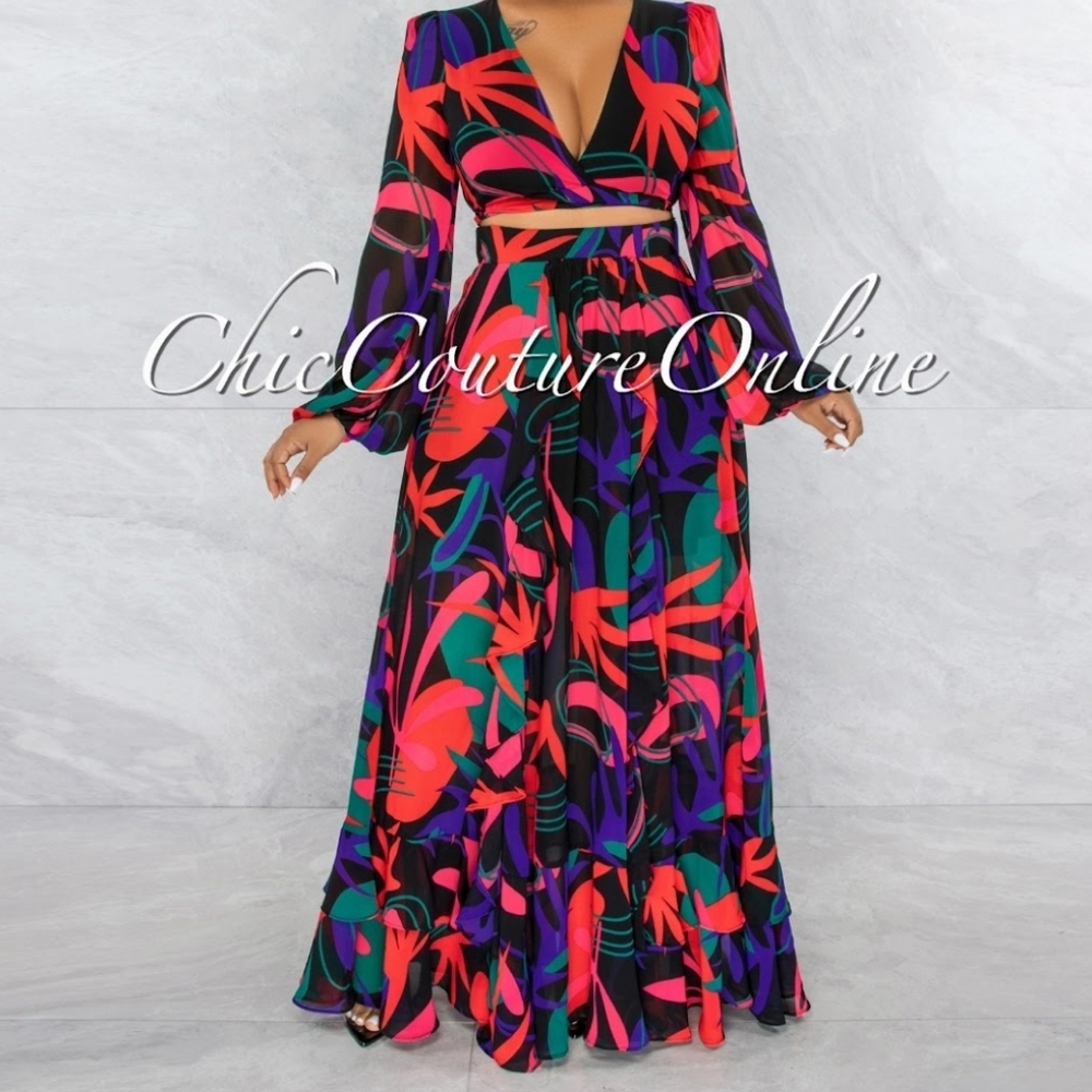 Vibrant Floral Maxi Dress Set